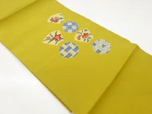 塩瀬扇に丸文・花々模様名古屋帯